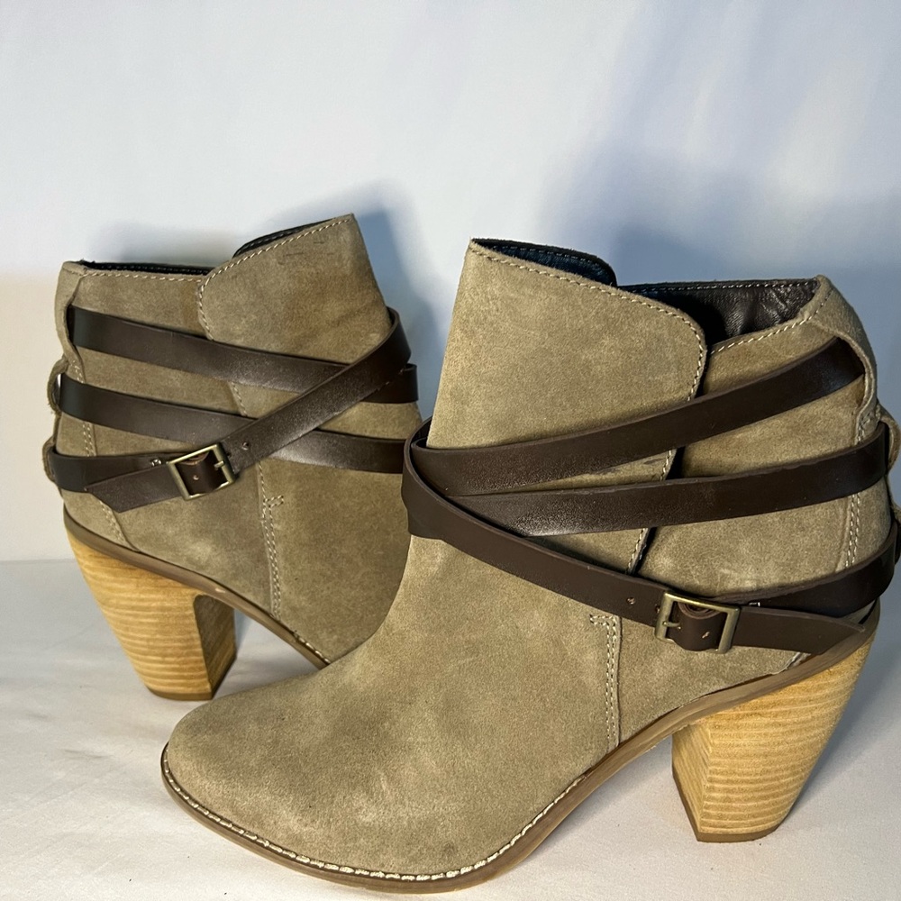 Taupe, suede ankle boots with block heels
